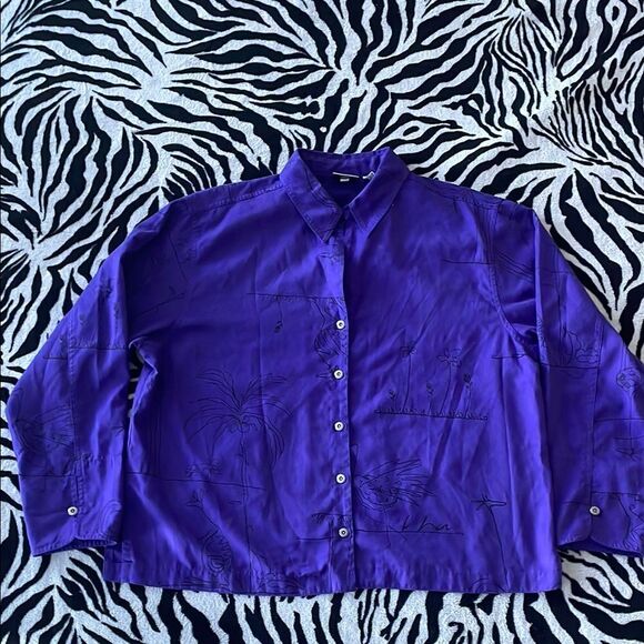 Chicos purple vintage animal print drawing button down collared shirts blouse - Picture 4 of 13